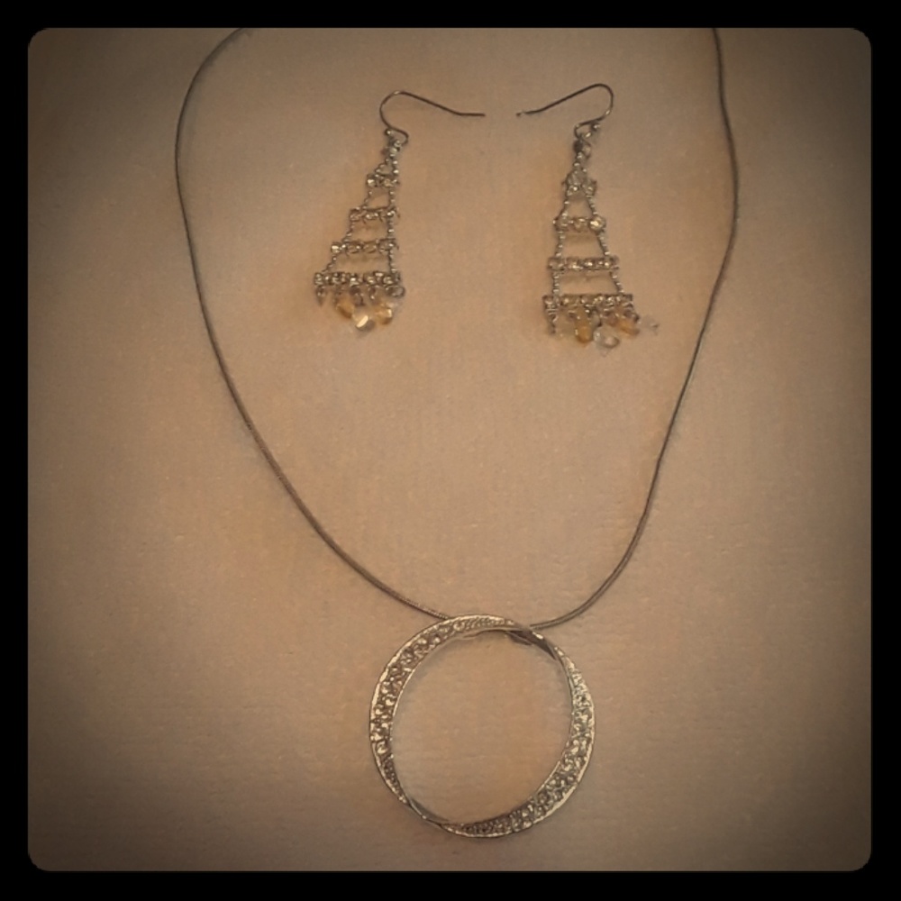 Necklace and earrings.
